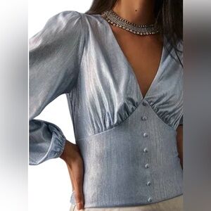 Flat White Anthropologie Shine Top Size XS New Shimmer Iridescent Milkmaid Style